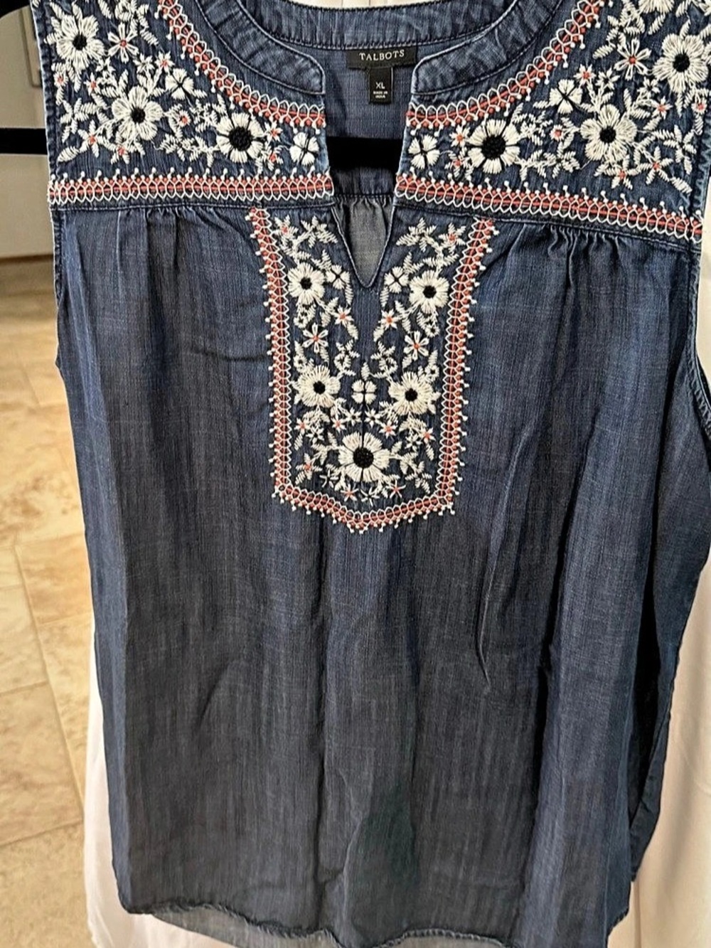 Talbots Embroidered Blue Tencel Tunic Size XL Like New - Picture 1 of 4